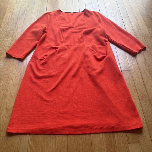 Boden Size 16 Orange Bronte Ottoman 3/4 Sleeve V-Neck Knee Length Shift Dress - Picture 11 of 16